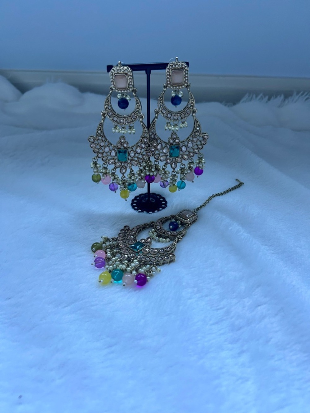 Oversized Multi Polki Tikka Chandbali Set